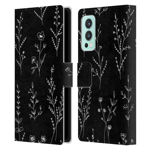 Anis Illustration Wildflowers Black Leather Book Wallet Case Cover For OnePlus Nord 2 5G
