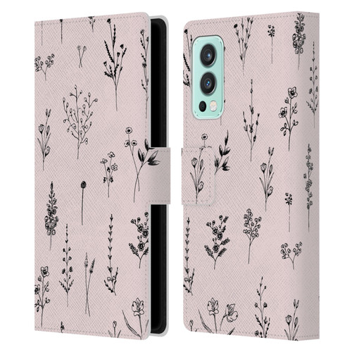 Anis Illustration Wildflowers Light Pink Leather Book Wallet Case Cover For OnePlus Nord 2 5G