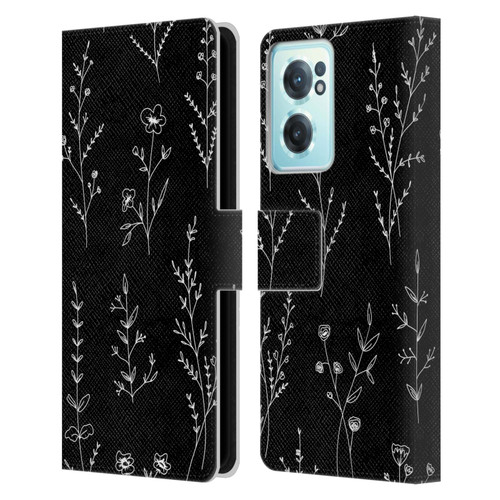 Anis Illustration Wildflowers Black Leather Book Wallet Case Cover For OnePlus Nord CE 2 5G