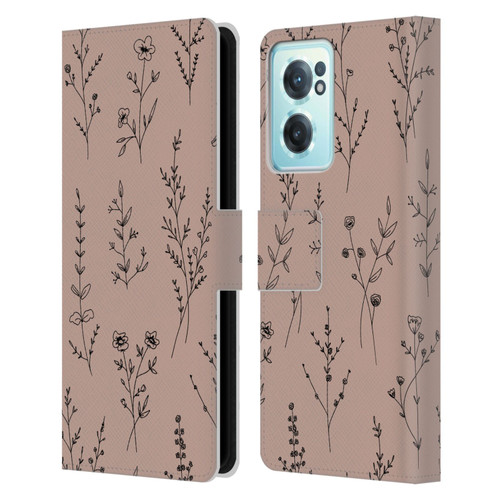 Anis Illustration Wildflowers Blush Pink Leather Book Wallet Case Cover For OnePlus Nord CE 2 5G