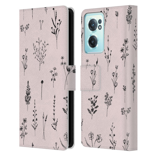 Anis Illustration Wildflowers Light Pink Leather Book Wallet Case Cover For OnePlus Nord CE 2 5G