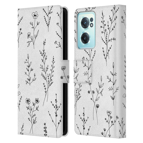 Anis Illustration Wildflowers White Leather Book Wallet Case Cover For OnePlus Nord CE 2 5G