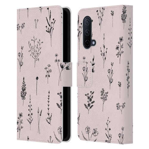 Anis Illustration Wildflowers Light Pink Leather Book Wallet Case Cover For OnePlus Nord CE 5G