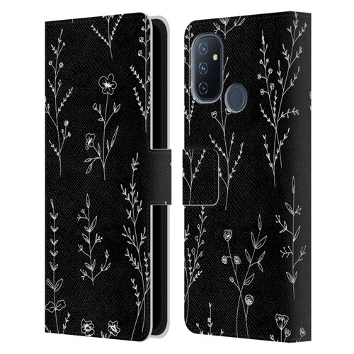 Anis Illustration Wildflowers Black Leather Book Wallet Case Cover For OnePlus Nord N100