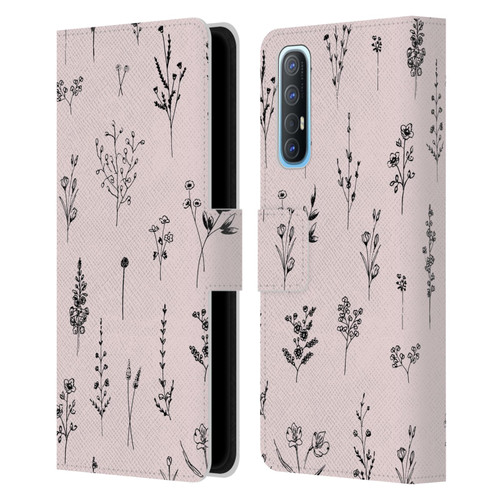 Anis Illustration Wildflowers Light Pink Leather Book Wallet Case Cover For OPPO Find X2 Neo 5G