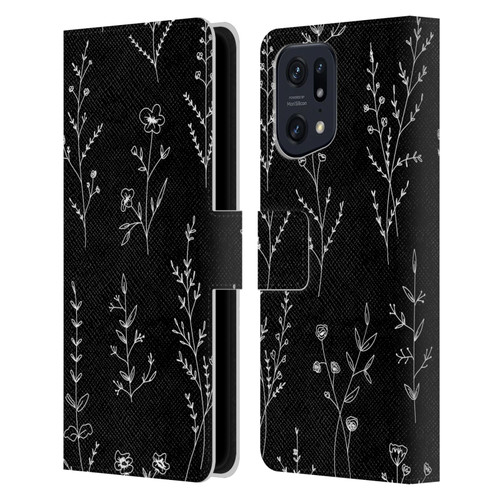 Anis Illustration Wildflowers Black Leather Book Wallet Case Cover For OPPO Find X5