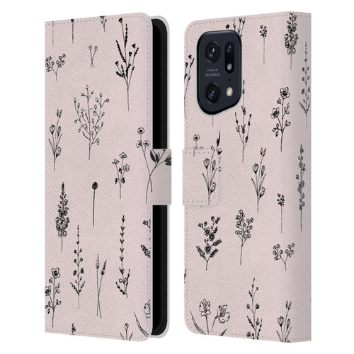 Anis Illustration Wildflowers Light Pink Leather Book Wallet Case Cover For OPPO Find X5 Pro
