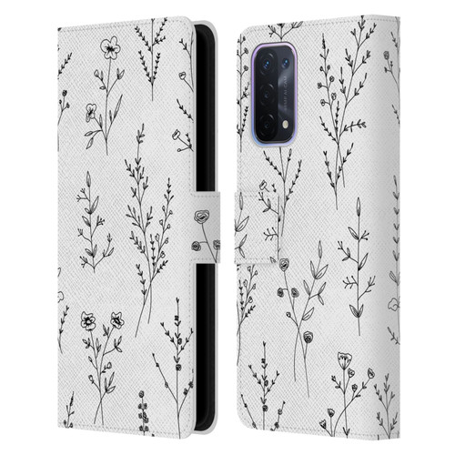 Anis Illustration Wildflowers White Leather Book Wallet Case Cover For OPPO A54 5G