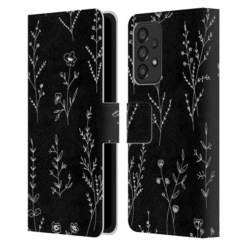 Anis Illustration Wildflowers Black Leather Book Wallet Case Cover For Samsung Galaxy A33 5G (2022)