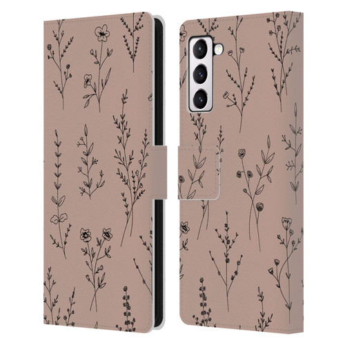 Anis Illustration Wildflowers Blush Pink Leather Book Wallet Case Cover For Samsung Galaxy S21+ 5G
