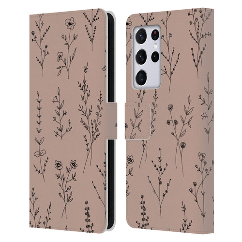 Anis Illustration Wildflowers Blush Pink Leather Book Wallet Case Cover For Samsung Galaxy S21 Ultra 5G
