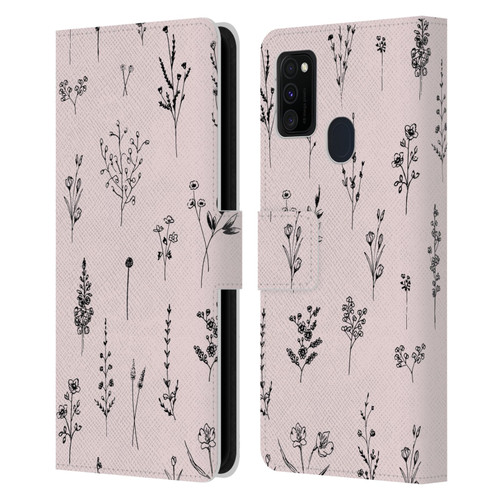 Anis Illustration Wildflowers Light Pink Leather Book Wallet Case Cover For Samsung Galaxy M30s (2019)/M21 (2020)