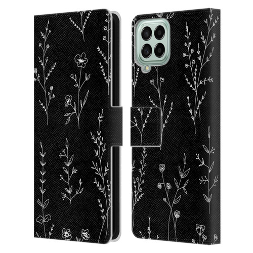 Anis Illustration Wildflowers Black Leather Book Wallet Case Cover For Samsung Galaxy M53 (2022)