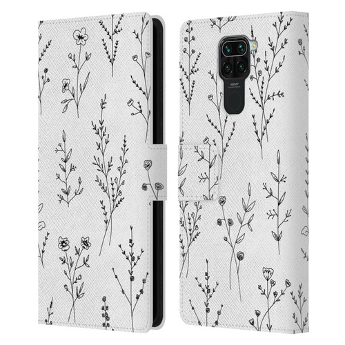 Anis Illustration Wildflowers White Leather Book Wallet Case Cover For Xiaomi Redmi Note 9 / Redmi 10X 4G