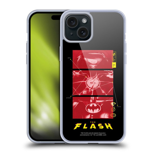 The Flash 2023 Graphics Suit Logos Soft Gel Case for Apple iPhone 15 Plus