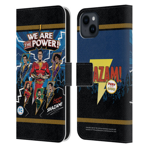 Shazam!: Fury Of The Gods Graphics Character Art Leather Book Wallet Case Cover For Apple iPhone 15 Plus