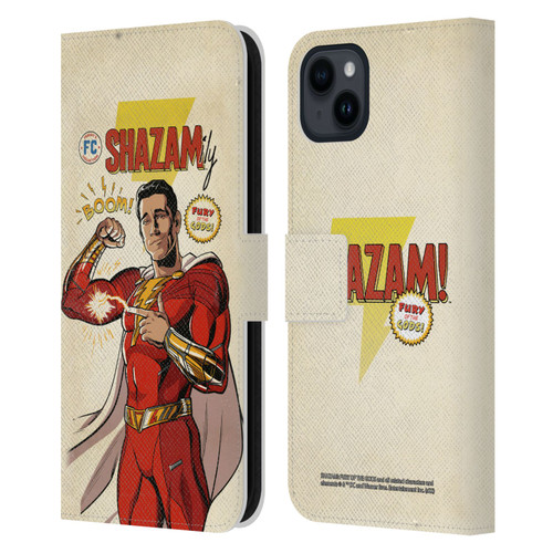 Shazam!: Fury Of The Gods Graphics Comic Leather Book Wallet Case Cover For Apple iPhone 15 Plus