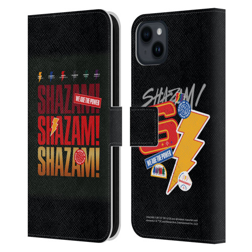 Shazam!: Fury Of The Gods Graphics Logo Leather Book Wallet Case Cover For Apple iPhone 15 Plus
