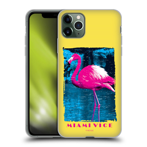 Miami Vice Art Pink Flamingo Soft Gel Case for Apple iPhone 11 Pro Max
