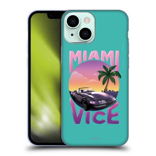 Miami Vice Art Sunset Car Soft Gel Case for Apple iPhone 13 Mini