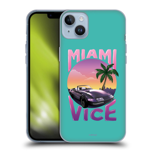 Miami Vice Art Sunset Car Soft Gel Case for Apple iPhone 14 Plus