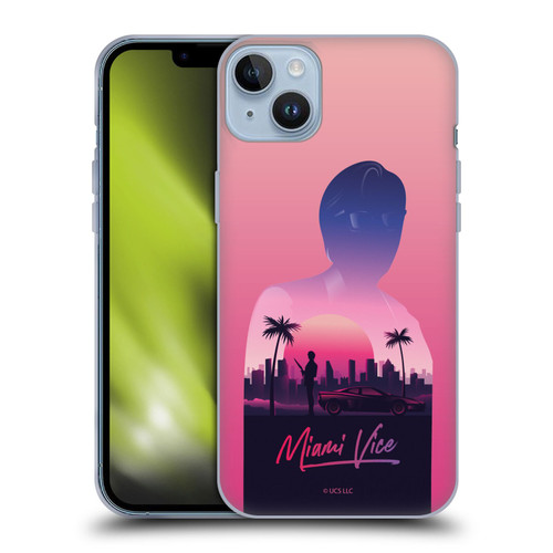 Miami Vice Art Sunset Soft Gel Case for Apple iPhone 14 Plus