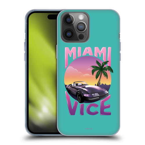 Miami Vice Art Sunset Car Soft Gel Case for Apple iPhone 14 Pro Max