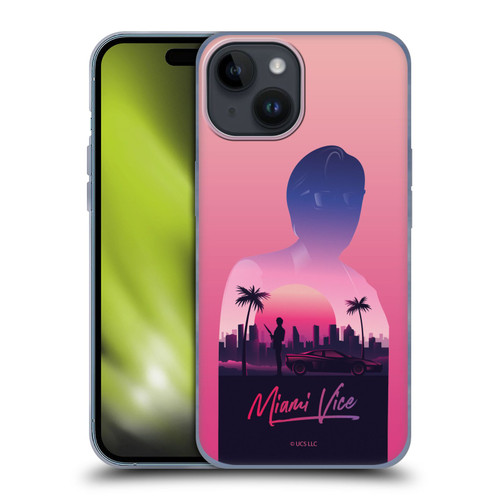 Miami Vice Art Sunset Soft Gel Case for Apple iPhone 15