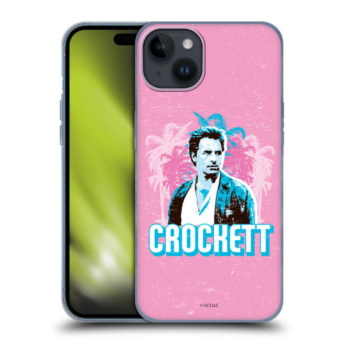 Miami Vice Art Crockett And Palm Tree Scenery Soft Gel Case for Apple iPhone 15 Plus