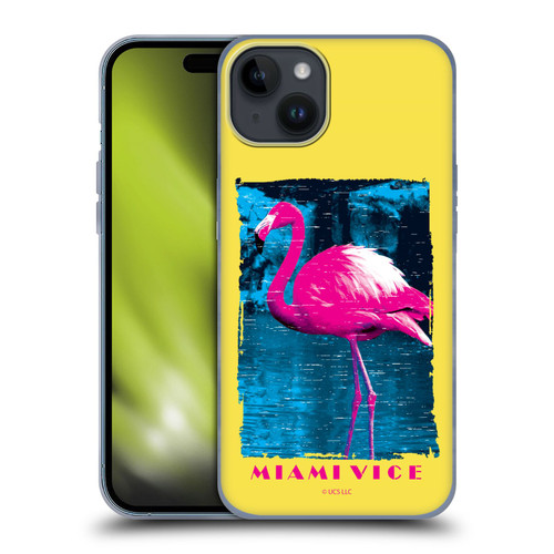 Miami Vice Art Pink Flamingo Soft Gel Case for Apple iPhone 15 Plus