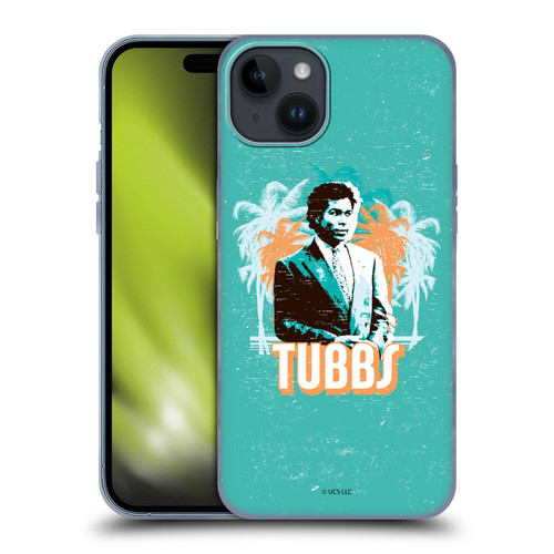 Miami Vice Art Tubbs And Palm Tree Scenery Soft Gel Case for Apple iPhone 15 Plus