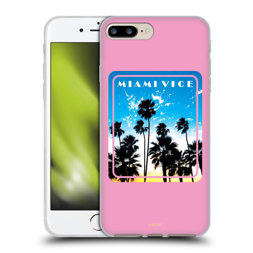 Miami Vice Art Miami Beach Palm Tree Soft Gel Case for Apple iPhone 7 Plus / iPhone 8 Plus
