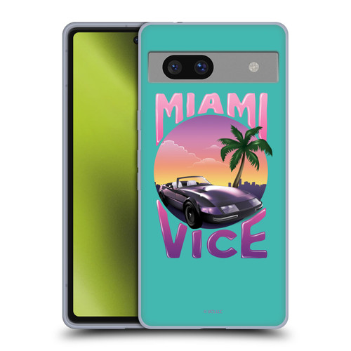 Miami Vice Art Sunset Car Soft Gel Case for Google Pixel 7a