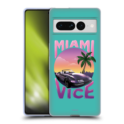 Miami Vice Art Sunset Car Soft Gel Case for Google Pixel 7 Pro