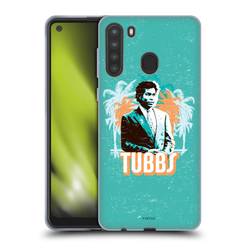 Miami Vice Art Tubbs And Palm Tree Scenery Soft Gel Case for Samsung Galaxy A21 (2020)