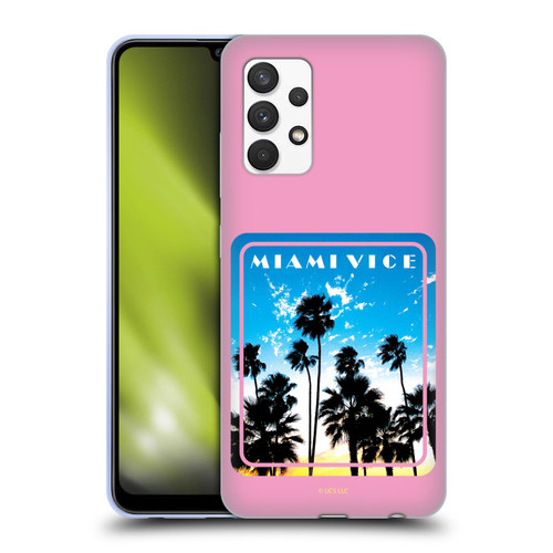 Miami Vice Art Miami Beach Palm Tree Soft Gel Case for Samsung Galaxy A32 (2021)