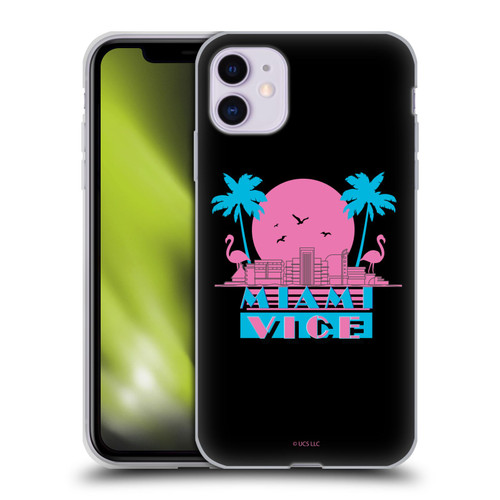 Miami Vice Graphics Sunset Flamingos Soft Gel Case for Apple iPhone 11