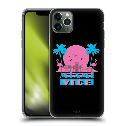 Miami Vice Graphics Sunset Flamingos Soft Gel Case for Apple iPhone 11 Pro Max