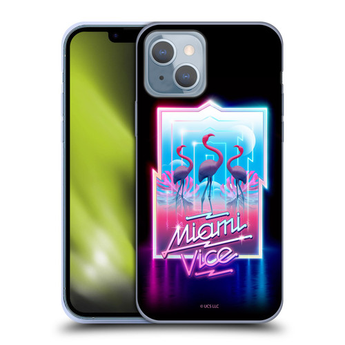 Miami Vice Graphics Flamingos Soft Gel Case for Apple iPhone 14