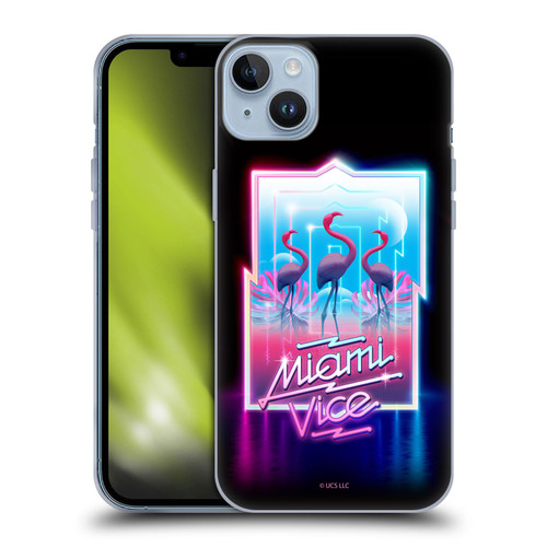 Miami Vice Graphics Flamingos Soft Gel Case for Apple iPhone 14 Plus