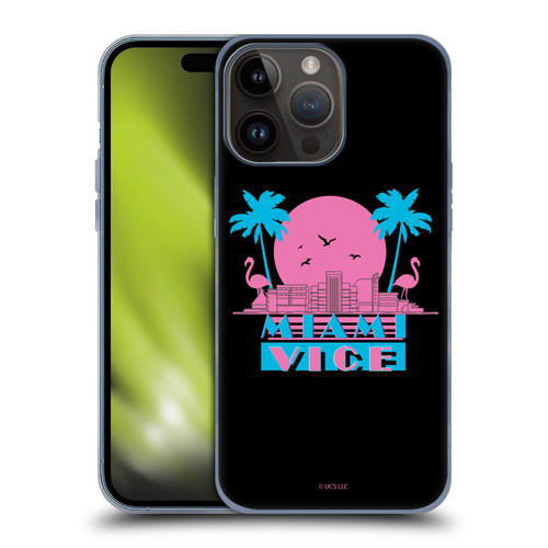 Miami Vice Graphics Sunset Flamingos Soft Gel Case for Apple iPhone 15 Pro Max