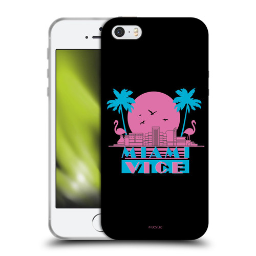 Miami Vice Graphics Sunset Flamingos Soft Gel Case for Apple iPhone 5 / 5s / iPhone SE 2016