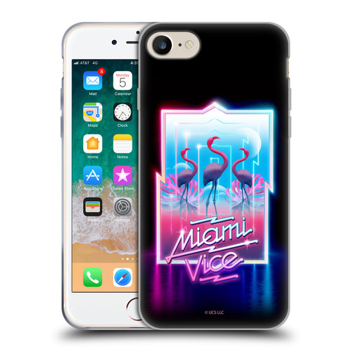 Miami Vice Graphics Flamingos Soft Gel Case for Apple iPhone 7 / 8 / SE 2020 & 2022