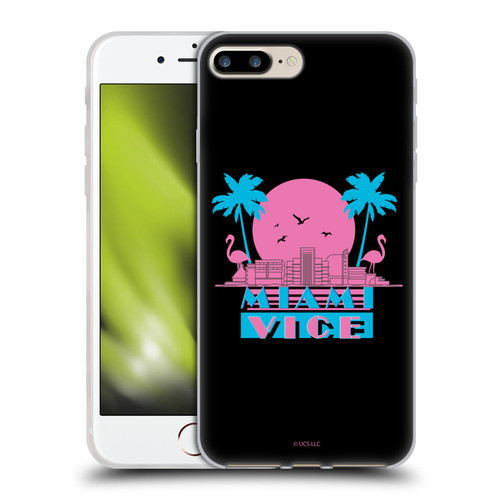 Miami Vice Graphics Sunset Flamingos Soft Gel Case for Apple iPhone 7 Plus / iPhone 8 Plus