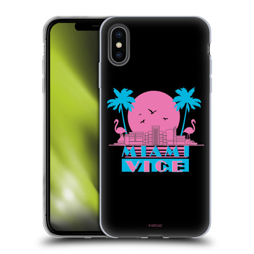 Miami Vice Graphics Sunset Flamingos Soft Gel Case for Apple iPhone XS Max