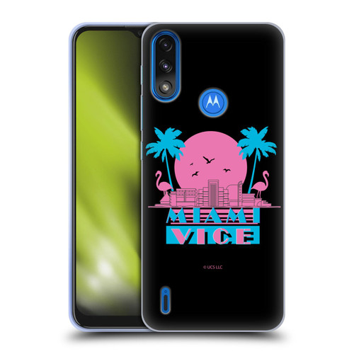 Miami Vice Graphics Sunset Flamingos Soft Gel Case for Motorola Moto E7 Power / Moto E7i Power