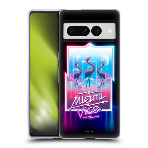 Miami Vice Graphics Flamingos Soft Gel Case for Google Pixel 7 Pro