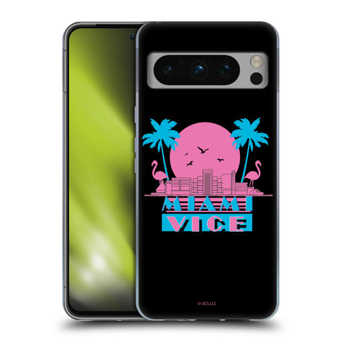 Miami Vice Graphics Sunset Flamingos Soft Gel Case for Google Pixel 8 Pro