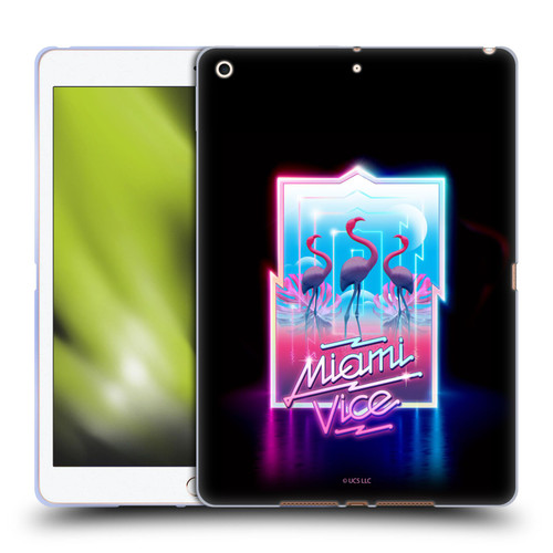 Miami Vice Graphics Flamingos Soft Gel Case for Apple iPad 10.2 2019/2020/2021