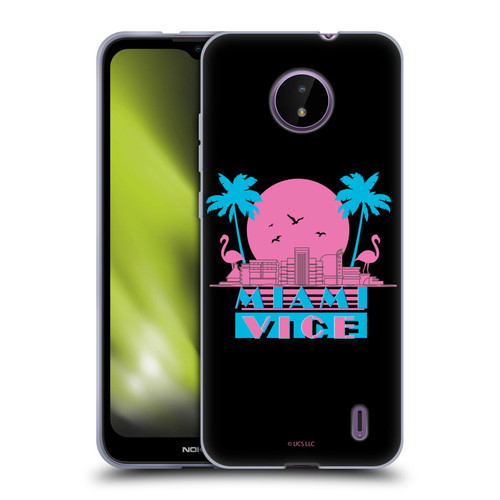 Miami Vice Graphics Sunset Flamingos Soft Gel Case for Nokia C10 / C20